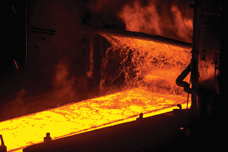 Sheet of hot metal on the conveyor belt